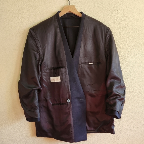 Oscar De La Renta Vintage Wool Gaberdine Double Breasted Navy Blazer - Picture 3 of 10